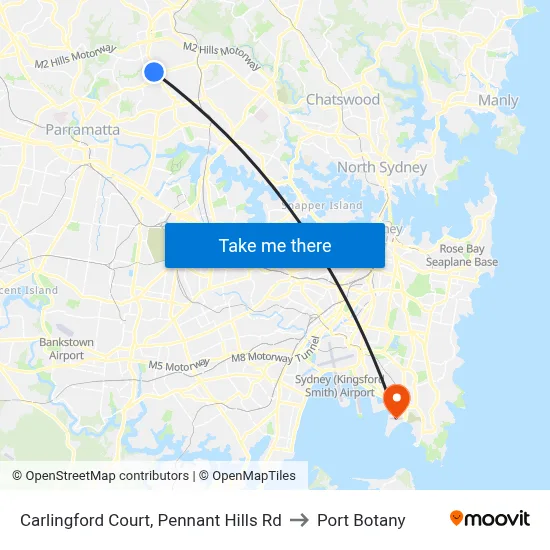 Carlingford Court, Pennant Hills Rd to Port Botany map