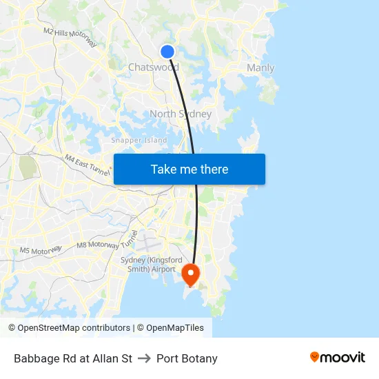 Babbage Rd at Allan St to Port Botany map