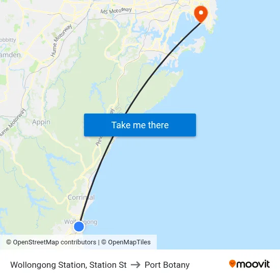 Wollongong Station, Station St to Port Botany map