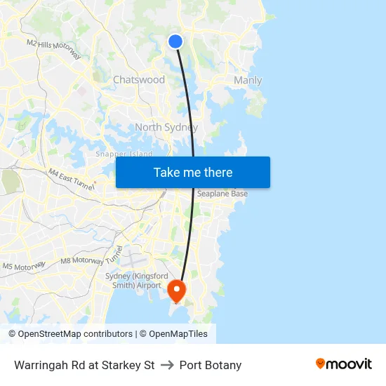 Warringah Rd at Starkey St to Port Botany map