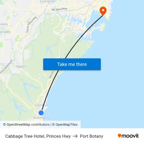 Cabbage Tree Hotel, Princes Hwy to Port Botany map
