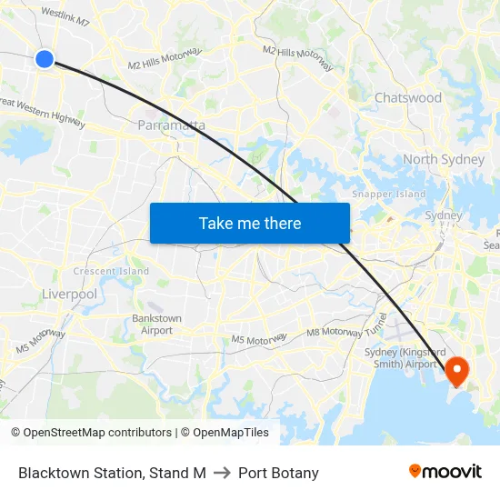 Blacktown Station, Stand M to Port Botany map