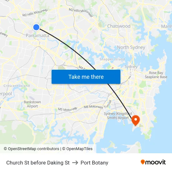 Church St before Daking St to Port Botany map