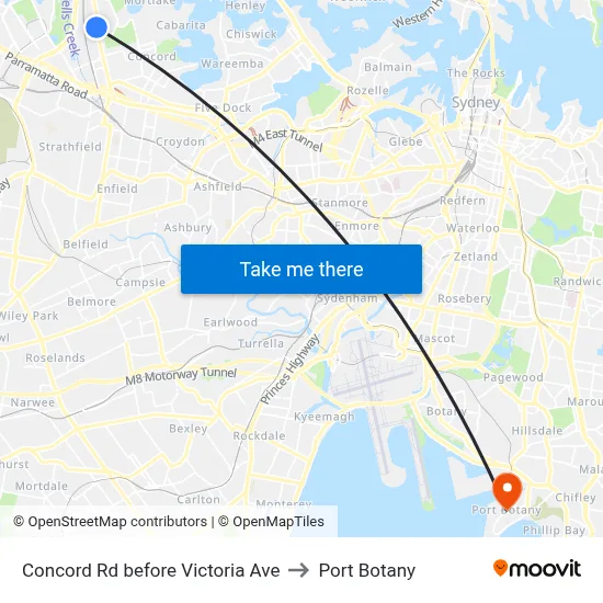 Concord Rd before Victoria Ave to Port Botany map