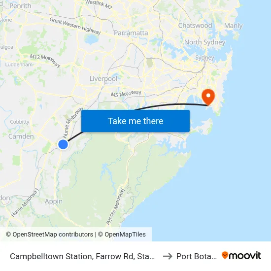 Campbelltown Station, Farrow Rd, Stand H to Port Botany map