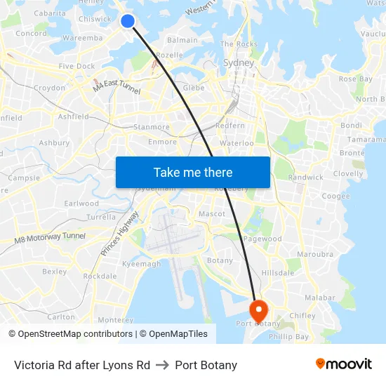 Victoria Rd after Lyons Rd to Port Botany map
