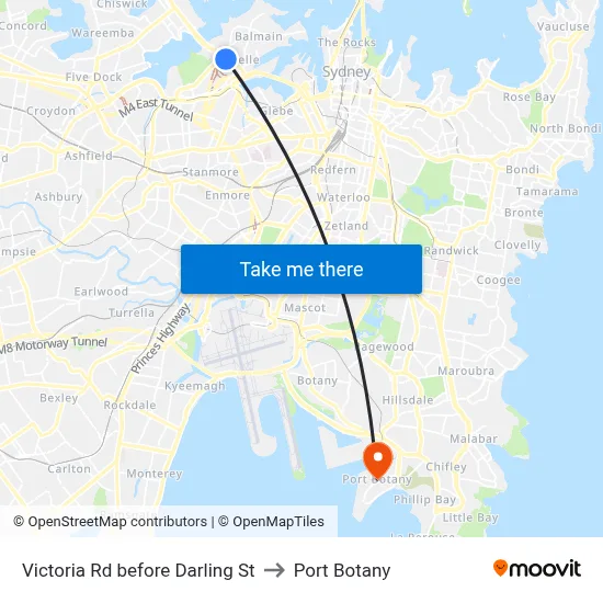 Victoria Rd before Darling St to Port Botany map