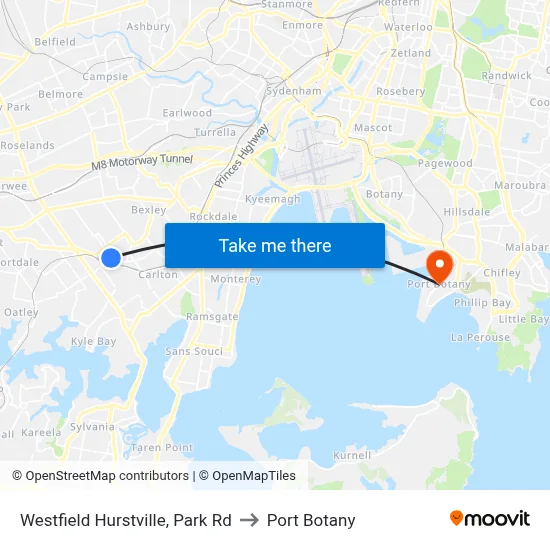 Westfield Hurstville, Park Rd to Port Botany map