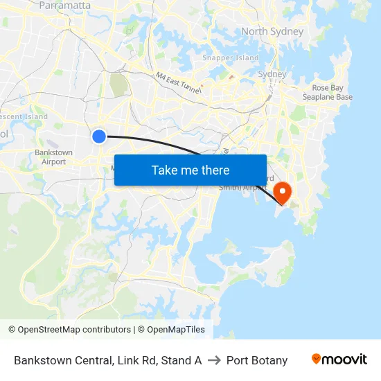 Bankstown Central, Link Rd, Stand A to Port Botany map