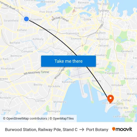 Burwood Station, Railway Pde, Stand C to Port Botany map