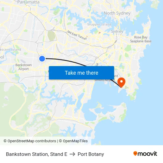Bankstown Station, Stand E to Port Botany map
