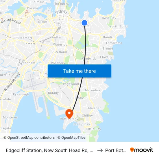 Edgecliff Station, New South Head Rd, Stand N to Port Botany map