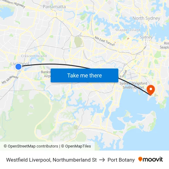 Westfield Liverpool, Northumberland St to Port Botany map