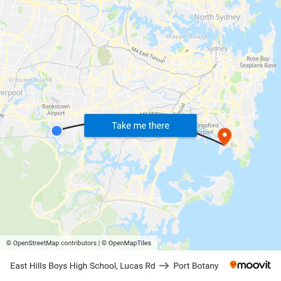 East Hills Boys High School, Lucas Rd to Port Botany map