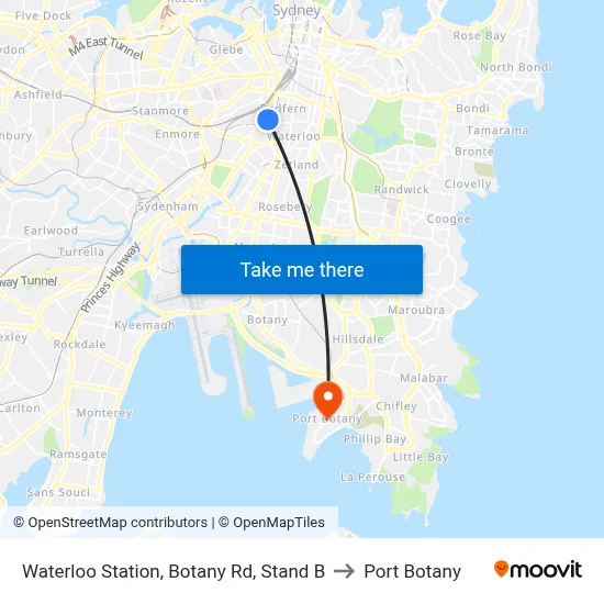 Waterloo Station, Botany Rd, Stand B to Port Botany map