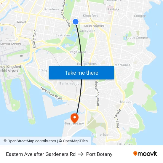 Eastern Ave after Gardeners Rd to Port Botany map
