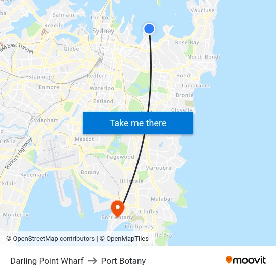 Darling Point Wharf to Port Botany map
