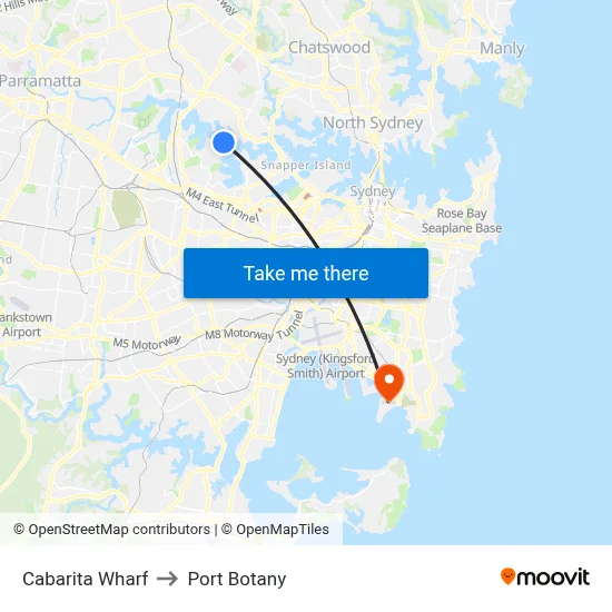 Cabarita Wharf to Port Botany map
