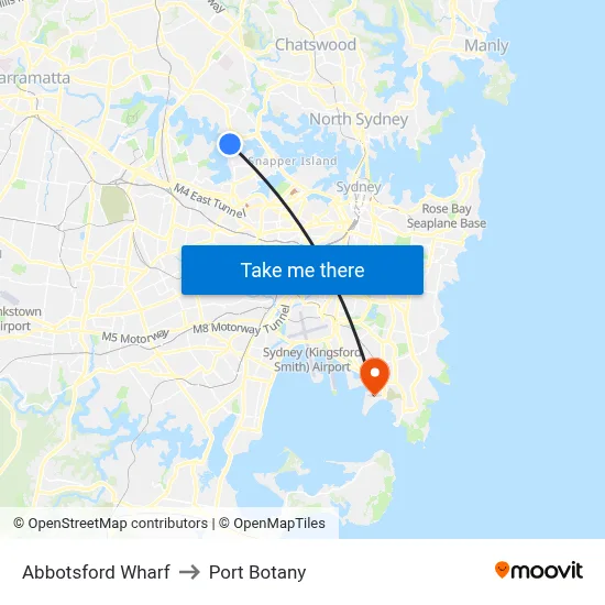 Abbotsford Wharf to Port Botany map
