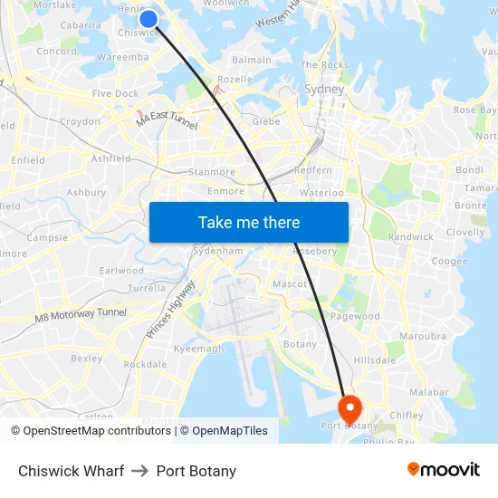 Chiswick Wharf to Port Botany map
