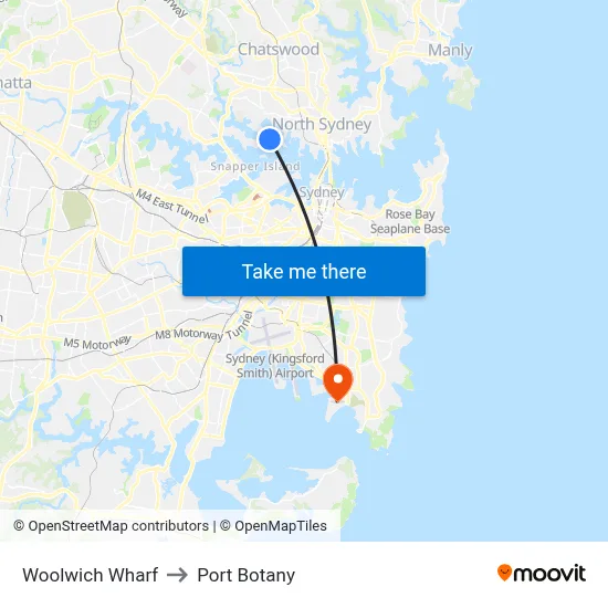 Woolwich Wharf to Port Botany map