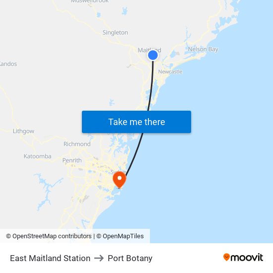 East Maitland Station to Port Botany map