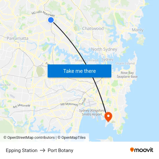 Epping Station to Port Botany map