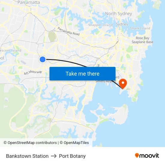 Bankstown Station to Port Botany map