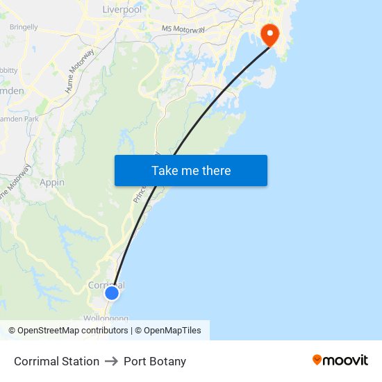 Corrimal Station to Port Botany map