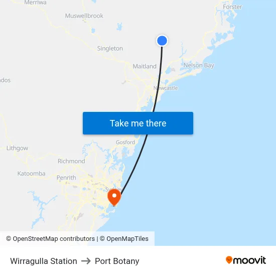 Wirragulla Station to Port Botany map