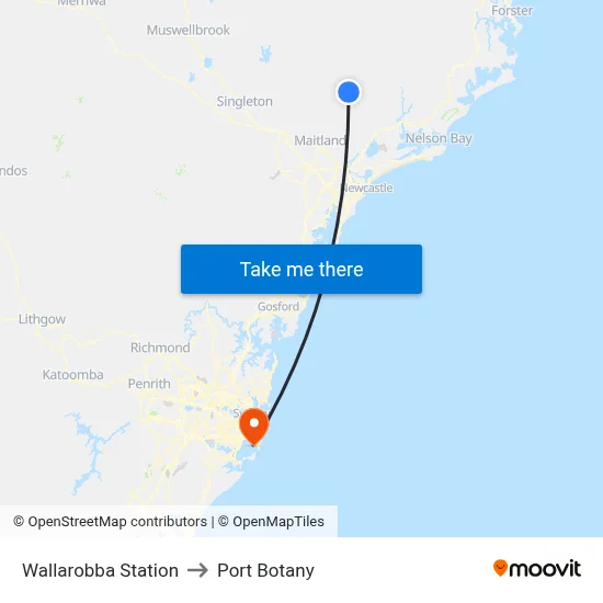 Wallarobba Station to Port Botany map