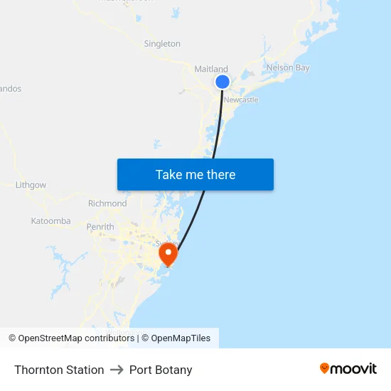 Thornton Station to Port Botany map