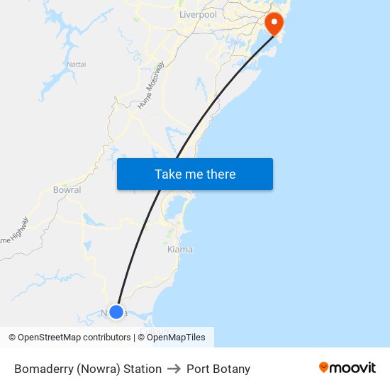 Bomaderry (Nowra) Station to Port Botany map