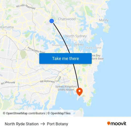 North Ryde Station to Port Botany map