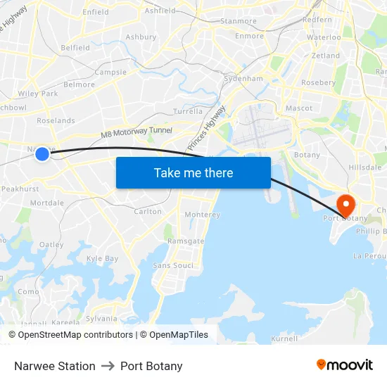 Narwee Station to Port Botany map