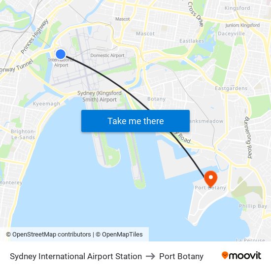 Sydney International Airport Station to Port Botany map