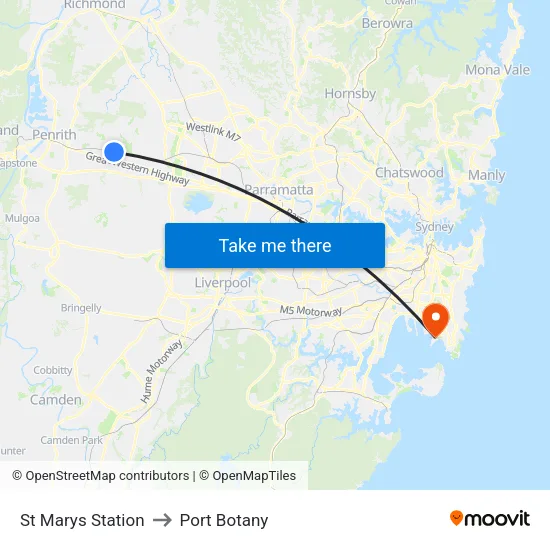 St Marys Station to Port Botany map