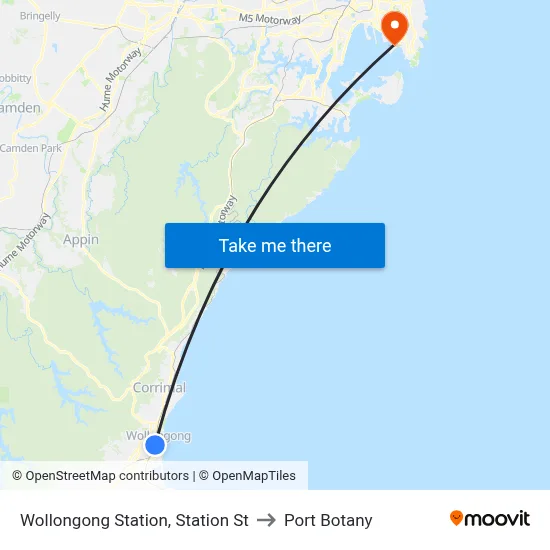 Wollongong Station, Station St to Port Botany map