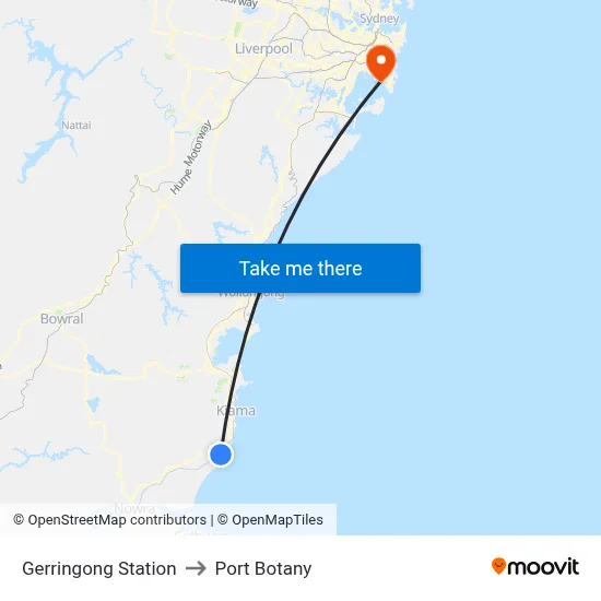 Gerringong Station to Port Botany map
