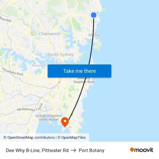 Dee Why B-Line, Pittwater Rd to Port Botany map
