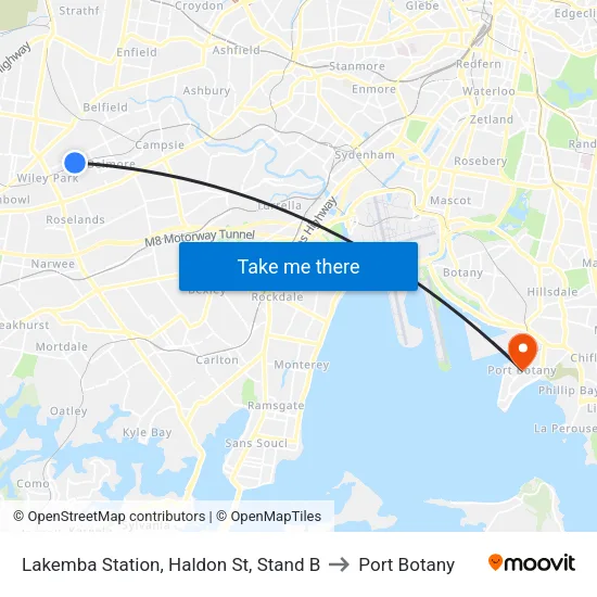 Lakemba Station, Haldon St, Stand B to Port Botany map