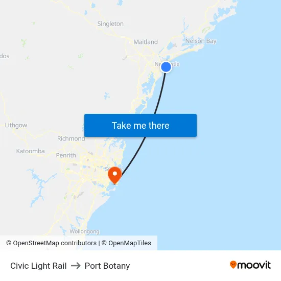 Civic Light Rail to Port Botany map