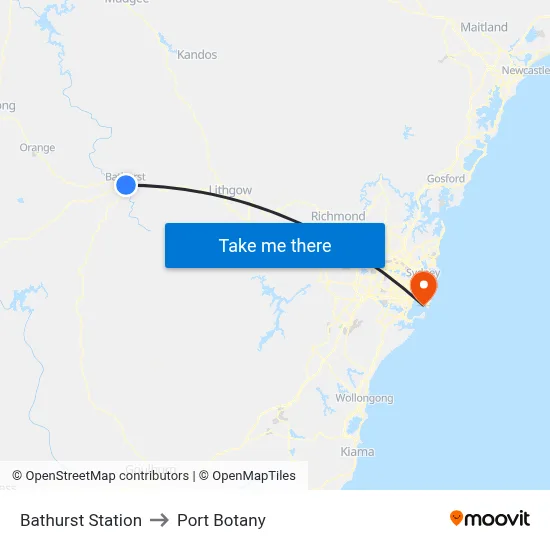 Bathurst Station to Port Botany map