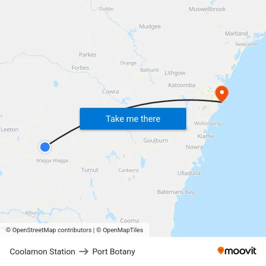 Coolamon Station to Port Botany map