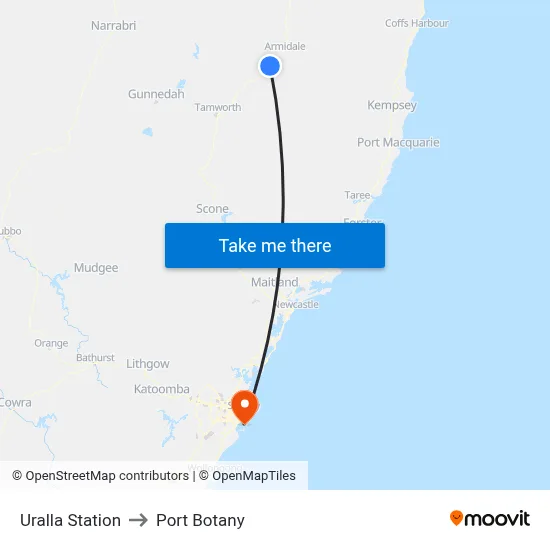 Uralla Station to Port Botany map