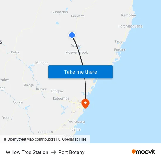 Willow Tree Station to Port Botany map