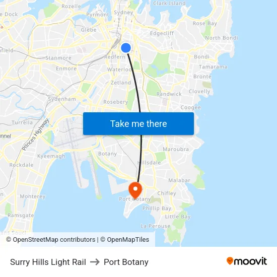 Surry Hills Light Rail to Port Botany map