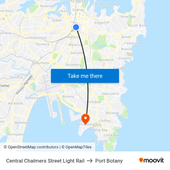 Central Chalmers Street Light Rail to Port Botany map