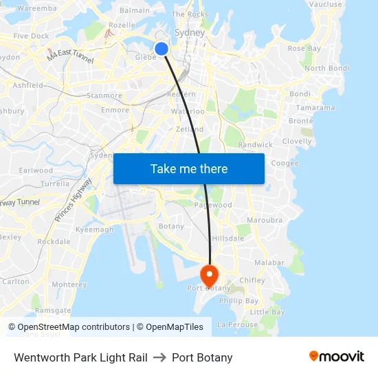 Wentworth Park Light Rail to Port Botany map