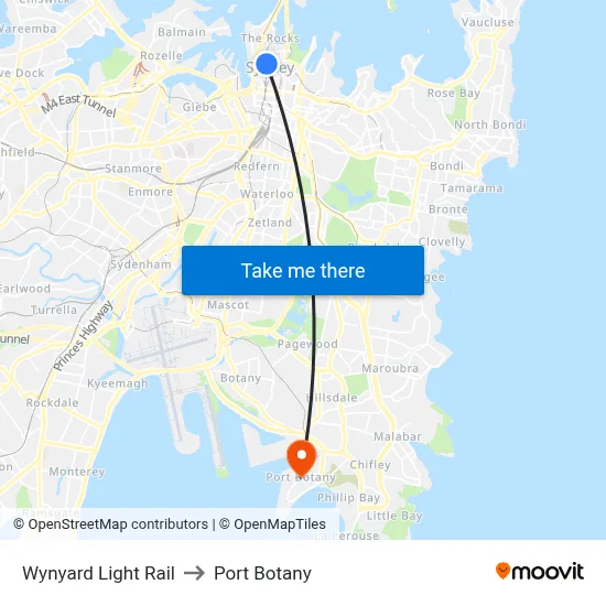Wynyard Light Rail to Port Botany map